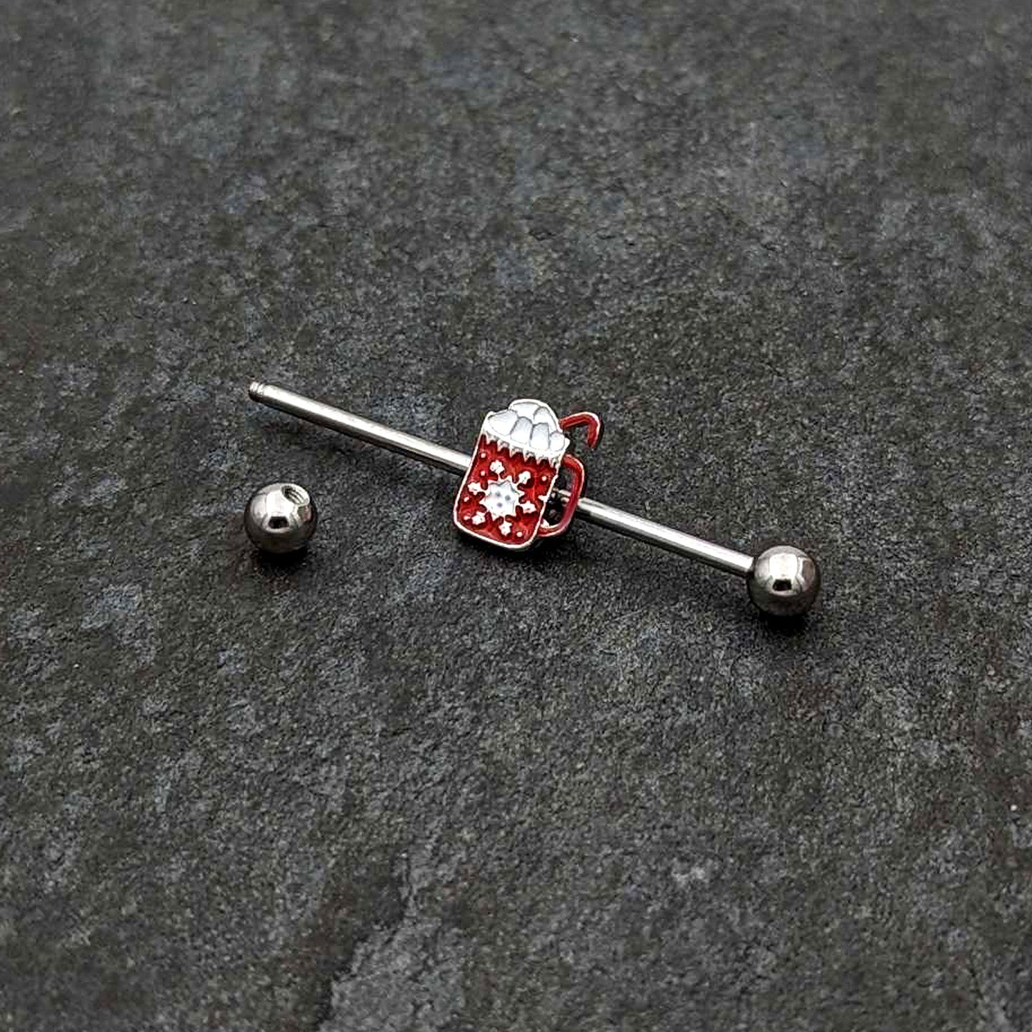 14G Sweet Hot Cocoa Marshmallow Holiday Industrial Barbell 38mm