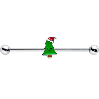 14G Happy Christmas Tree Hat Holiday Industrial Barbell 38mm