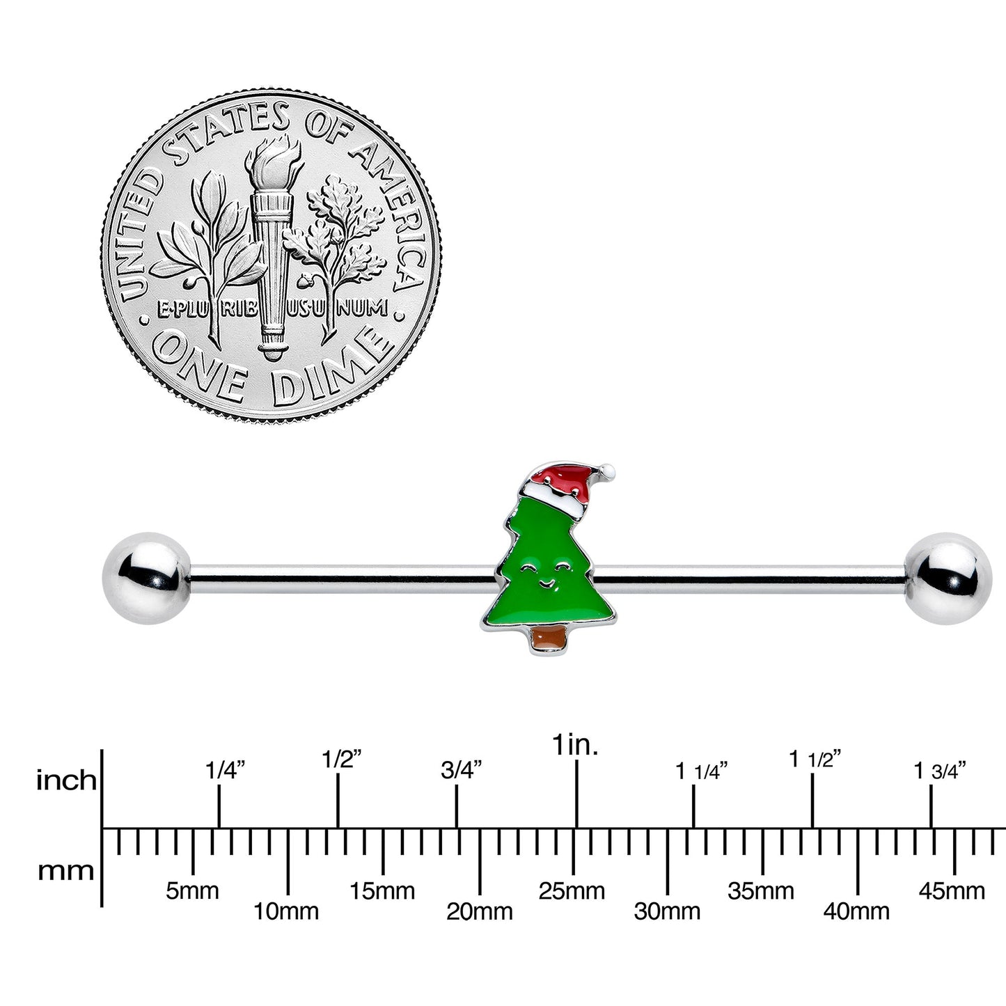 14G Happy Christmas Tree Hat Holiday Industrial Barbell 38mm