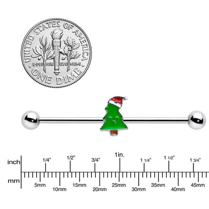 14G Happy Christmas Tree Hat Holiday Industrial Barbell 38mm