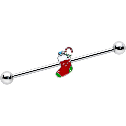 14G Happy Christmas Stocking Red Green Industrial Barbell 38mm