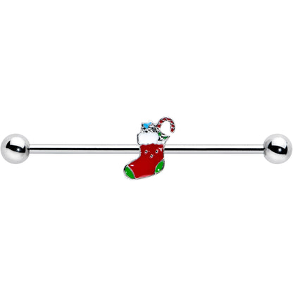 14G Happy Christmas Stocking Red Green Industrial Barbell 38mm