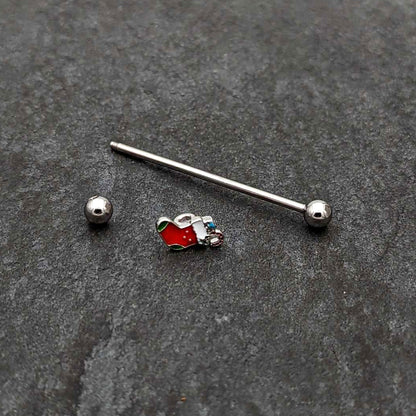 14G Happy Christmas Stocking Red Green Industrial Barbell 38mm