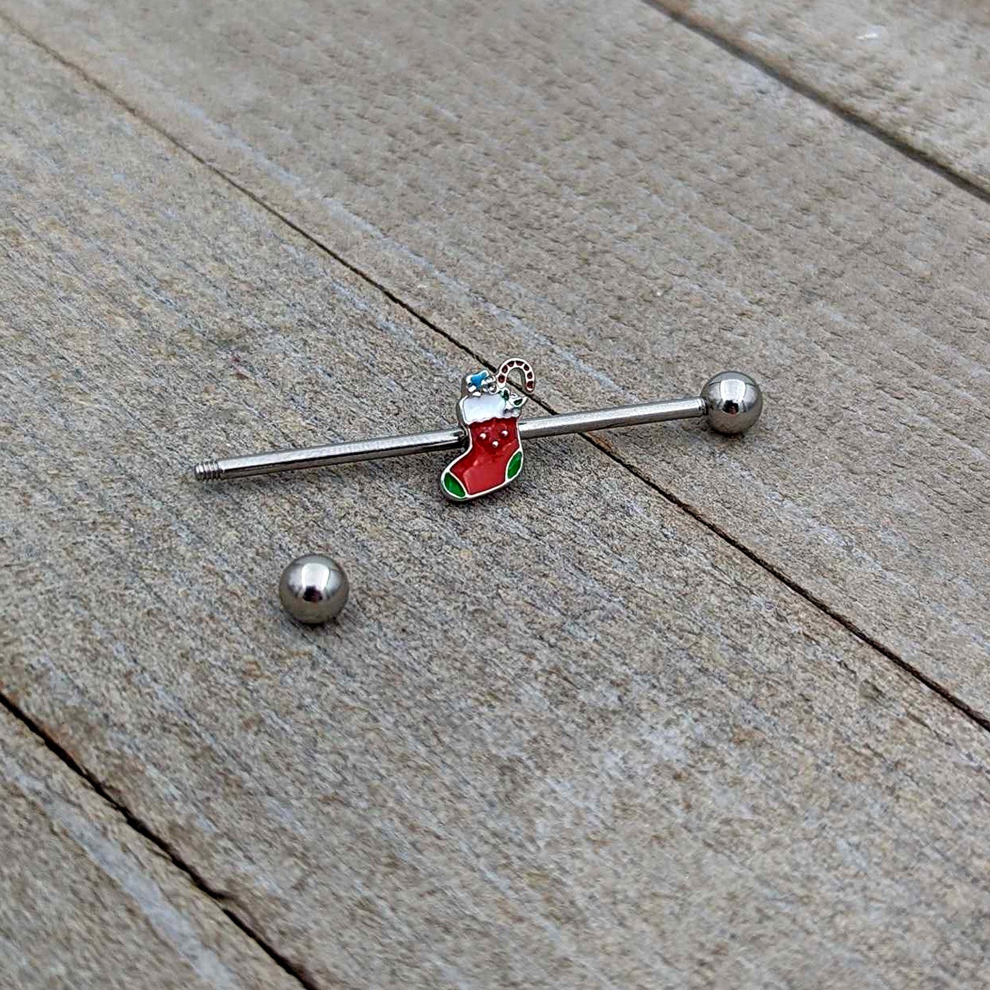 14G Happy Christmas Stocking Red Green Industrial Barbell 38mm