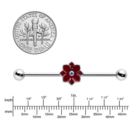 14G Aurora Gem Poinsettia Flower Festive Industrial Barbell 38mm