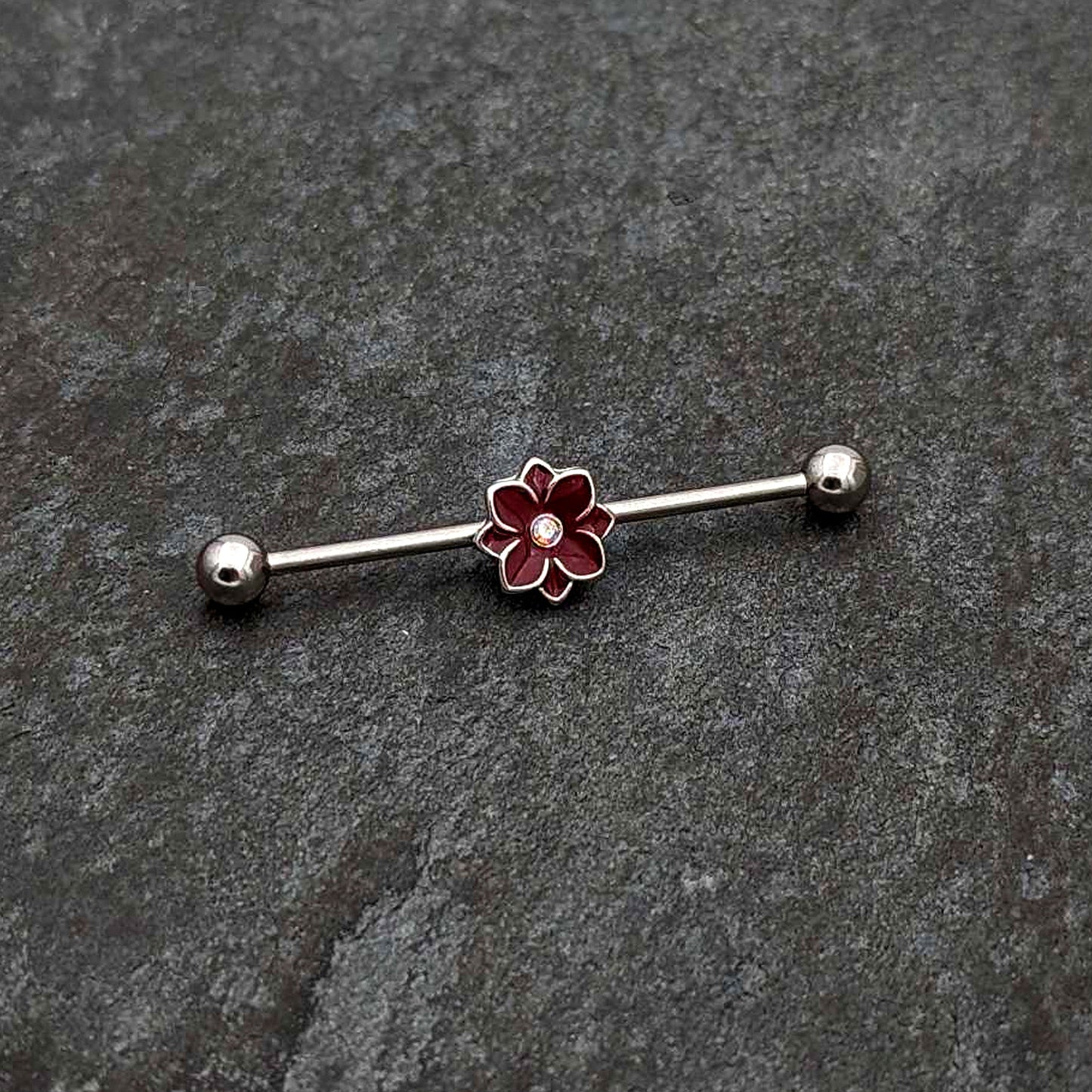14G Aurora Gem Poinsettia Flower Festive Industrial Barbell 38mm