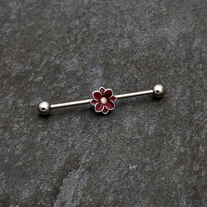 14G Aurora Gem Poinsettia Flower Festive Industrial Barbell 38mm