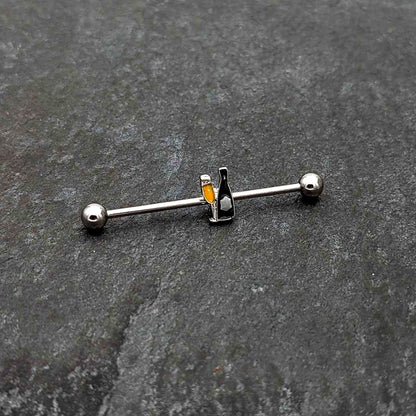 14G Champagne Bottle Flute Yellow Industrial Barbell 38mm