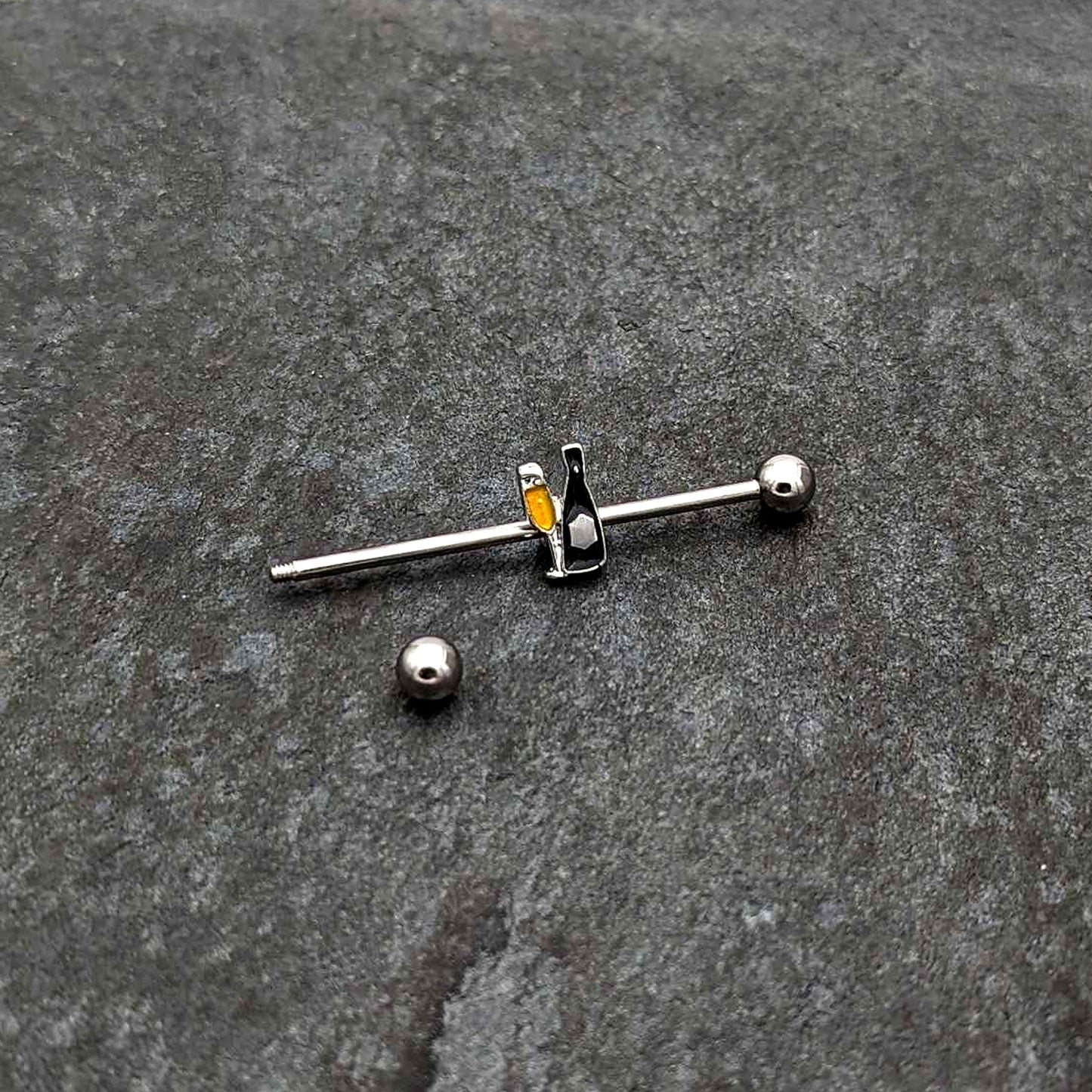 14G Champagne Bottle Flute Yellow Industrial Barbell 38mm