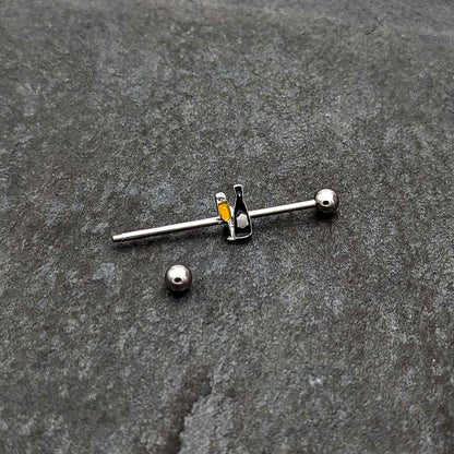 14G Champagne Bottle Flute Yellow Industrial Barbell 38mm