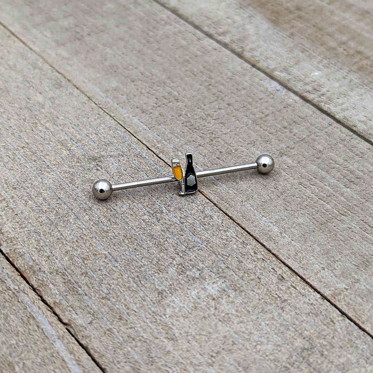 14G Champagne Bottle Flute Yellow Industrial Barbell 38mm