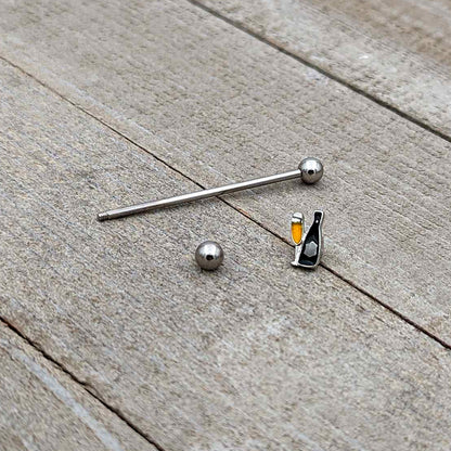 14G Champagne Bottle Flute Yellow Industrial Barbell 38mm