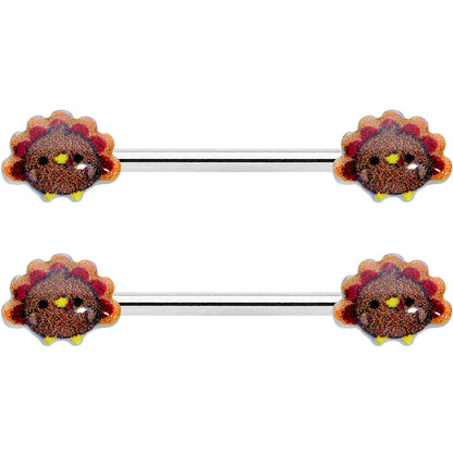 14G 9/16 Cute Colorful Turkeys Barbell Nipple Ring Set