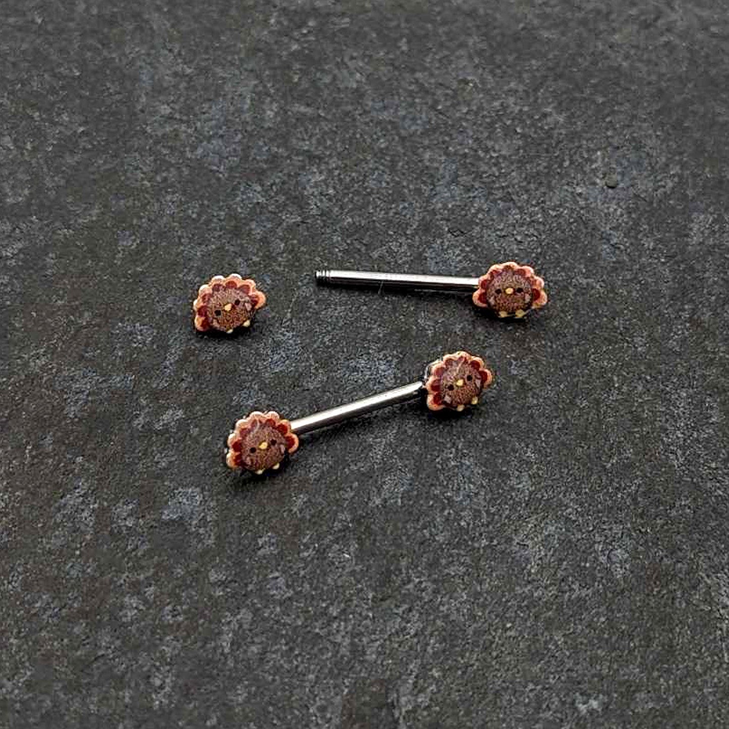 14G 9/16 Cute Colorful Turkeys Barbell Nipple Ring Set