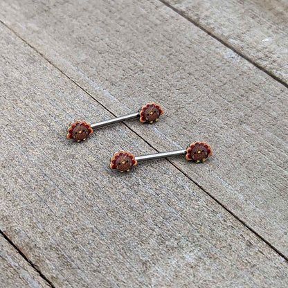 14G 9/16 Cute Colorful Turkeys Barbell Nipple Ring Set