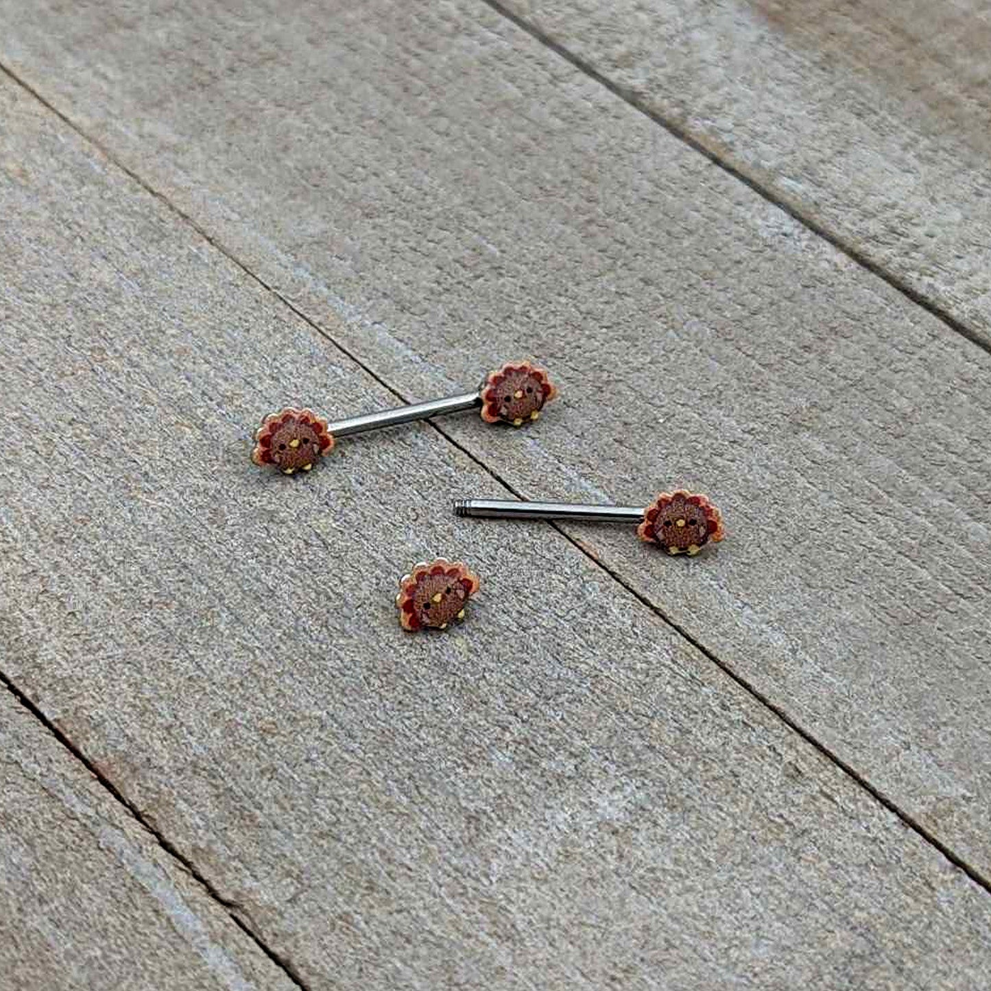 14G 9/16 Cute Colorful Turkeys Barbell Nipple Ring Set