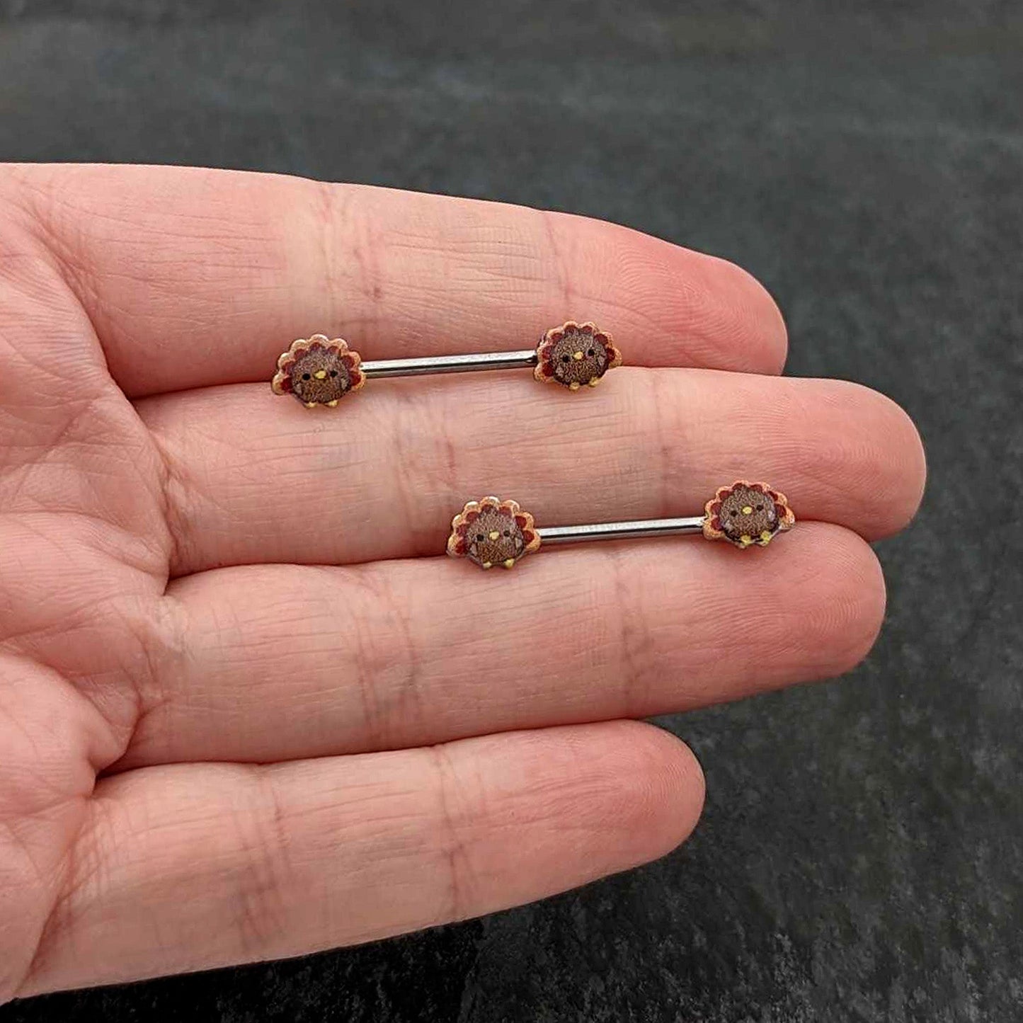 14G 9/16 Cute Colorful Turkeys Barbell Nipple Ring Set