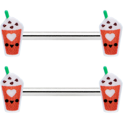14G 9/16 Sweet Pumpkin Frappe Autumn Barbell Nipple Ring Set