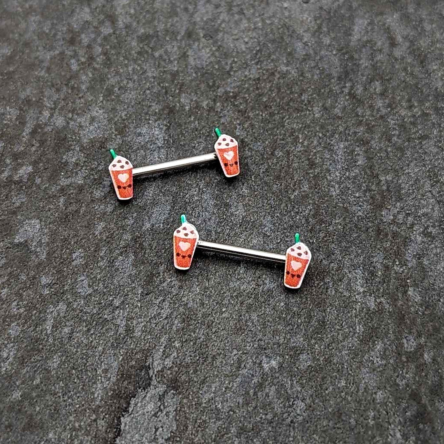 14G 9/16 Sweet Pumpkin Frappe Autumn Barbell Nipple Ring Set