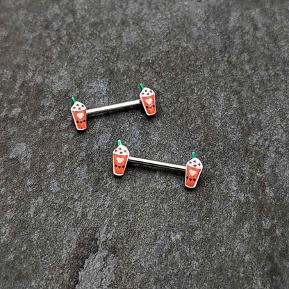 14G 9/16 Sweet Pumpkin Frappe Autumn Barbell Nipple Ring Set