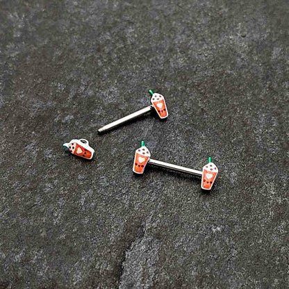 14G 9/16 Sweet Pumpkin Frappe Autumn Barbell Nipple Ring Set