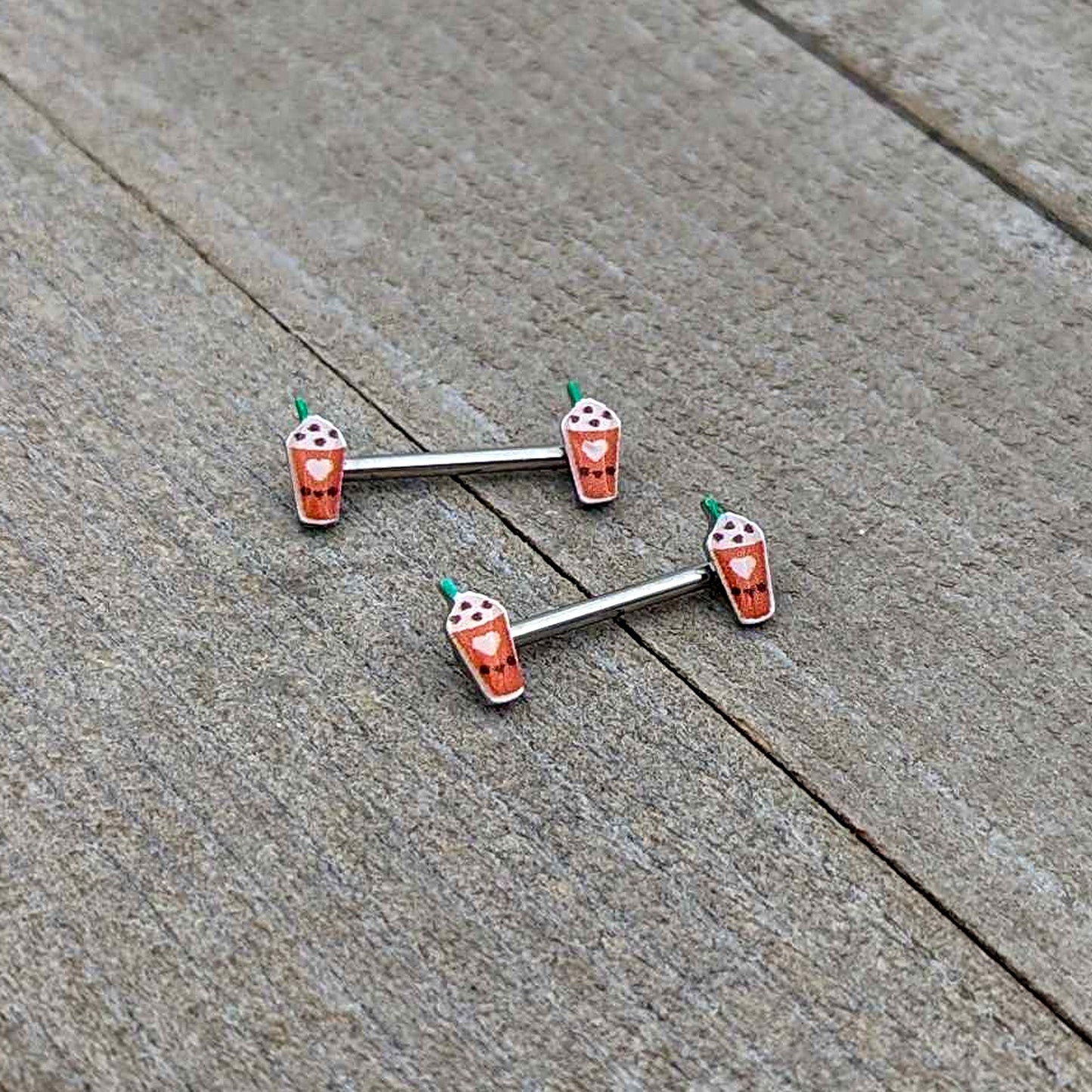 14G 9/16 Sweet Pumpkin Frappe Autumn Barbell Nipple Ring Set