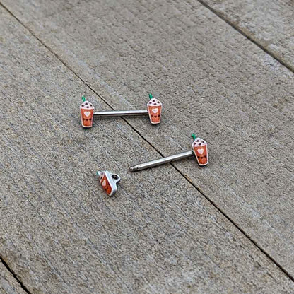 14G 9/16 Sweet Pumpkin Frappe Autumn Barbell Nipple Ring Set