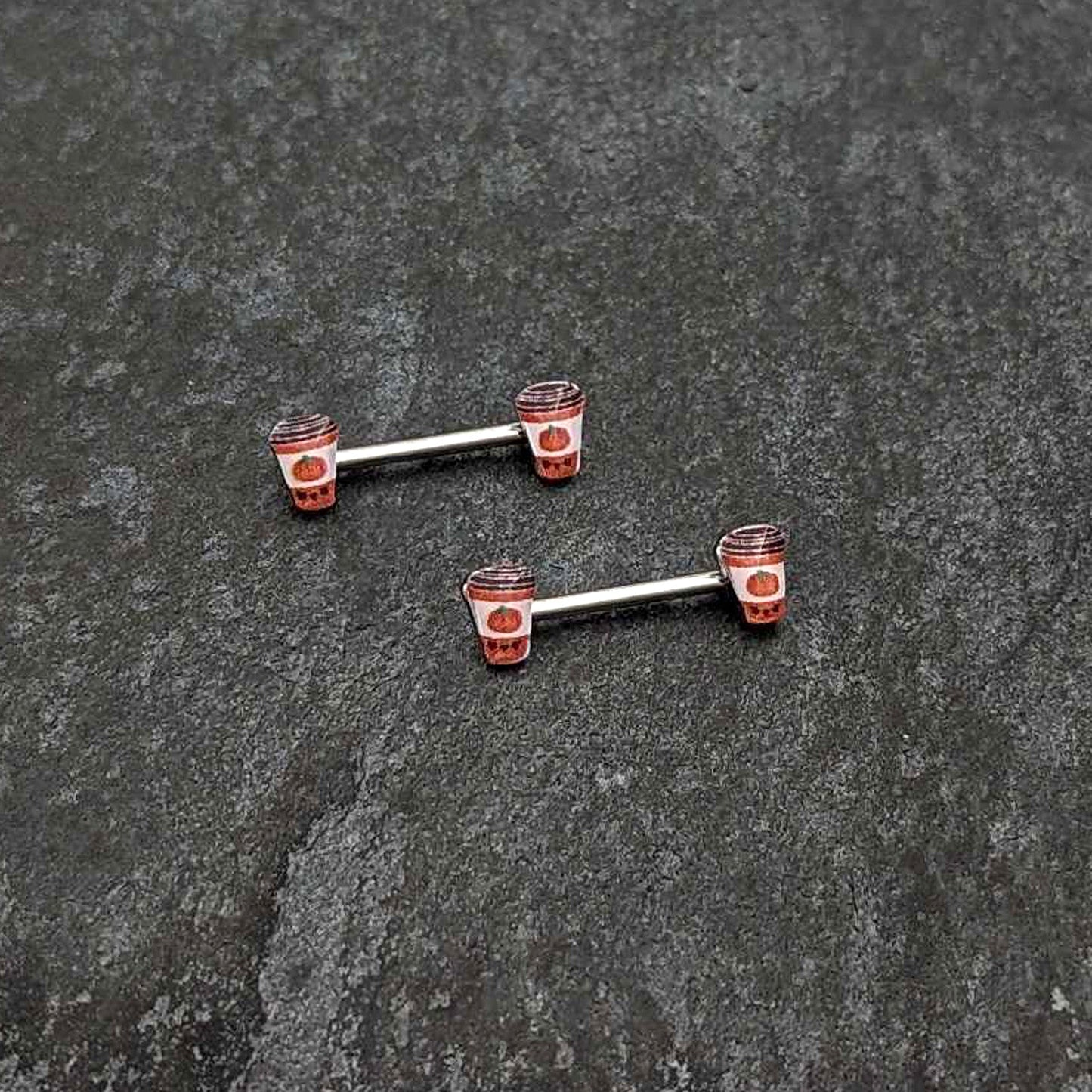 14G 9/16 Sweet Pumpkin Latte Autumn Barbell Nipple Ring Set