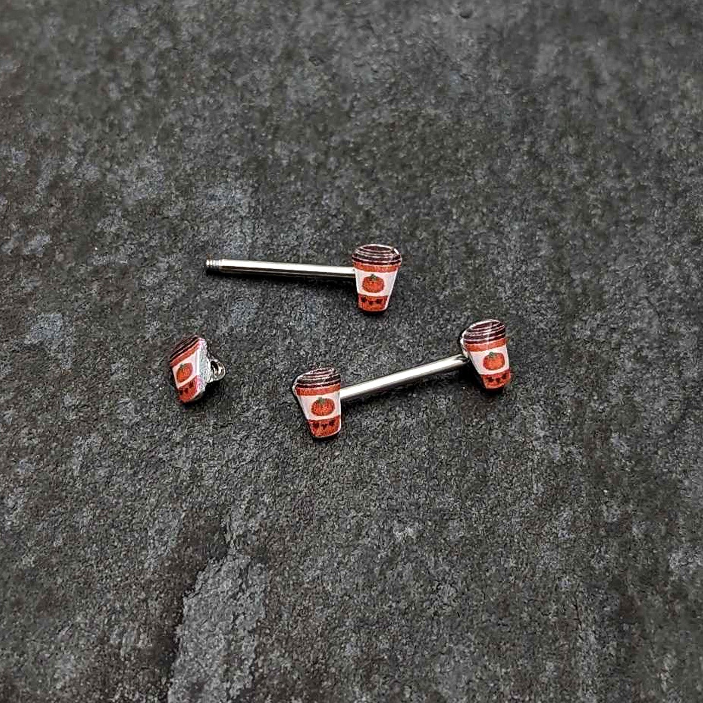 14G 9/16 Sweet Pumpkin Latte Autumn Barbell Nipple Ring Set
