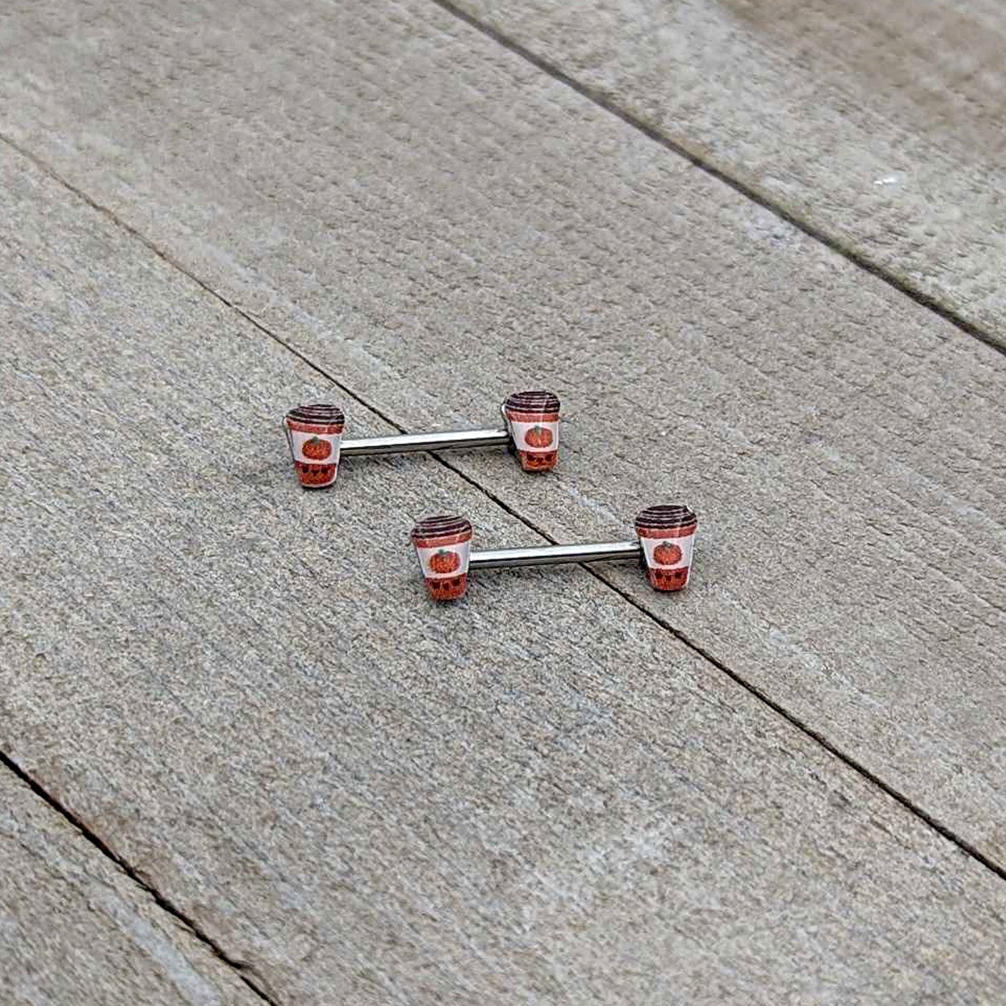 14G 9/16 Sweet Pumpkin Latte Autumn Barbell Nipple Ring Set