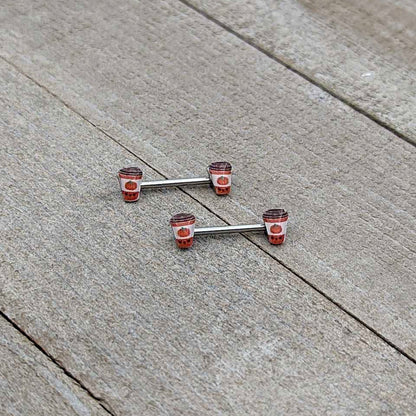 14G 9/16 Sweet Pumpkin Latte Autumn Barbell Nipple Ring Set