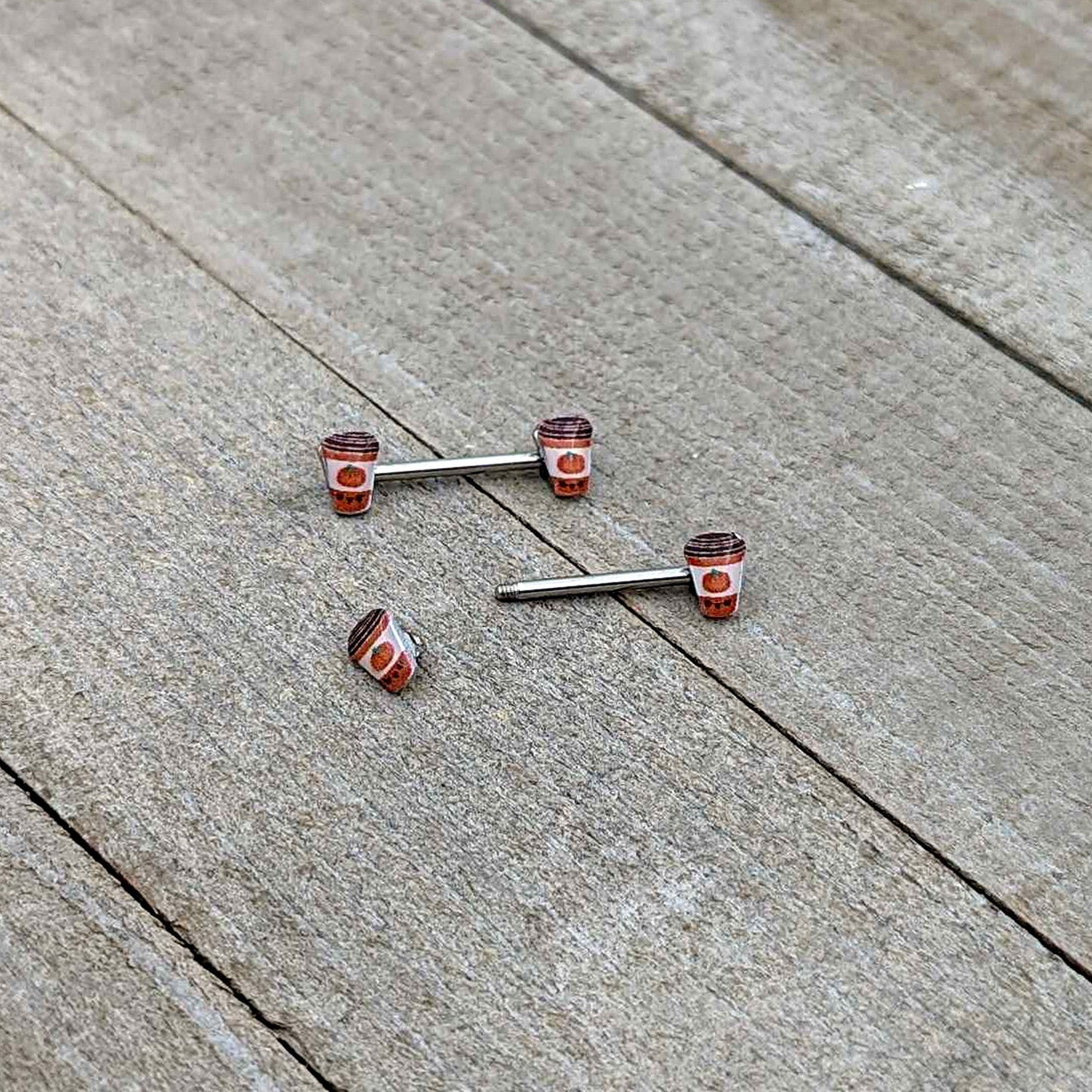 14G 9/16 Sweet Pumpkin Latte Autumn Barbell Nipple Ring Set