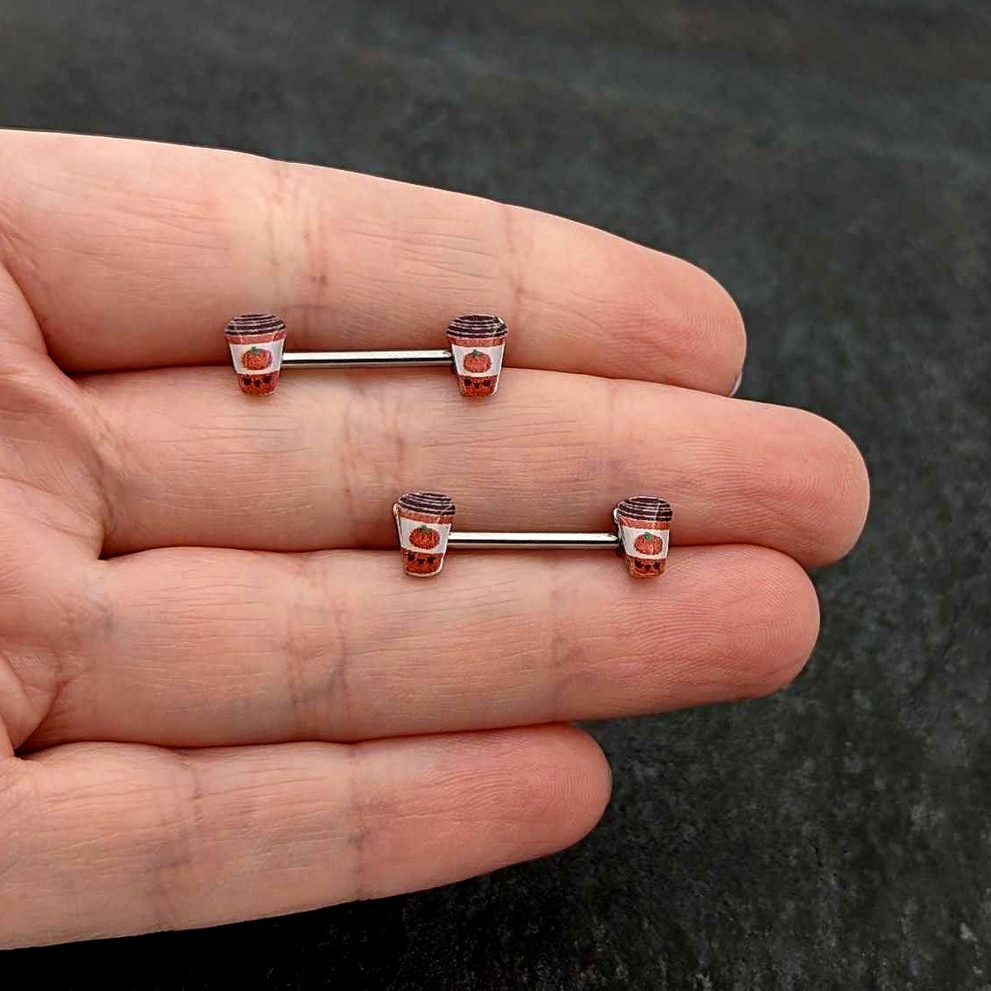 14G 9/16 Sweet Pumpkin Latte Autumn Barbell Nipple Ring Set