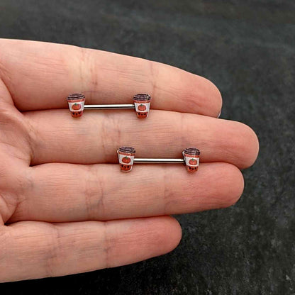 14G 9/16 Sweet Pumpkin Latte Autumn Barbell Nipple Ring Set