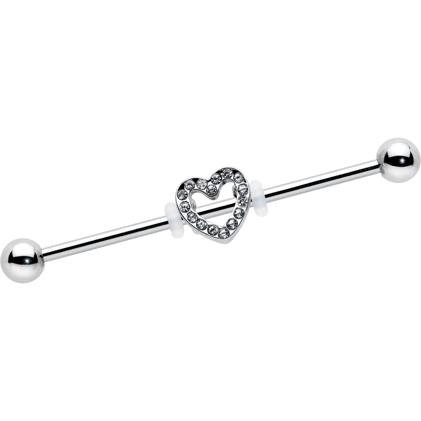14G Clear Gem Open Heart Valentine Industrial Barbell 38mm