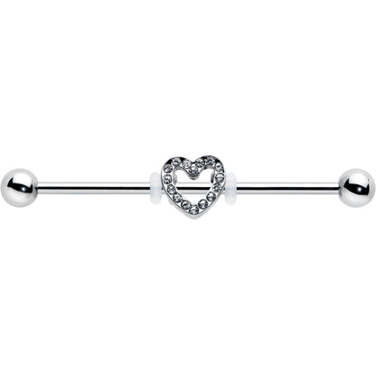 14G Clear Gem Open Heart Valentine Industrial Barbell 38mm