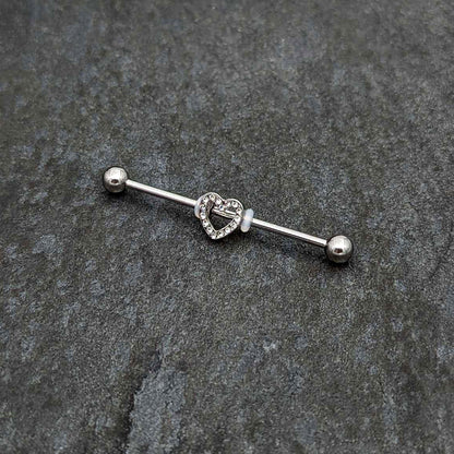 14G Clear Gem Open Heart Valentine Industrial Barbell 38mm