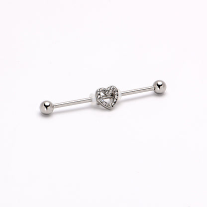 14G Clear Gem Open Heart Valentine Industrial Barbell 38mm