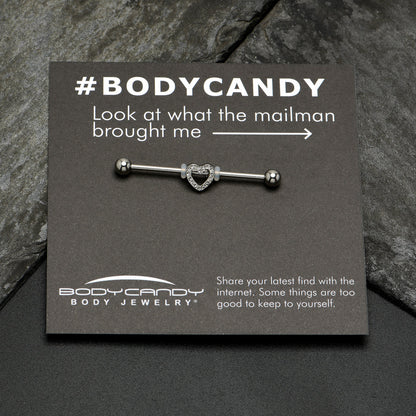 14G Clear Gem Open Heart Valentine Industrial Barbell 38mm