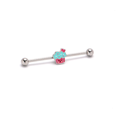 14G Sweet Happy Cupcake Industrial Barbell 38mm