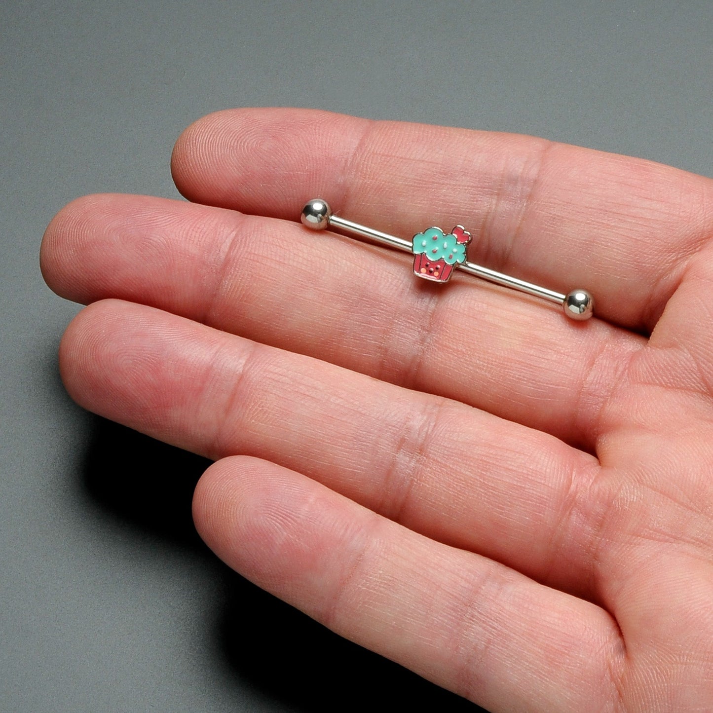 14G Sweet Happy Cupcake Industrial Barbell 38mm