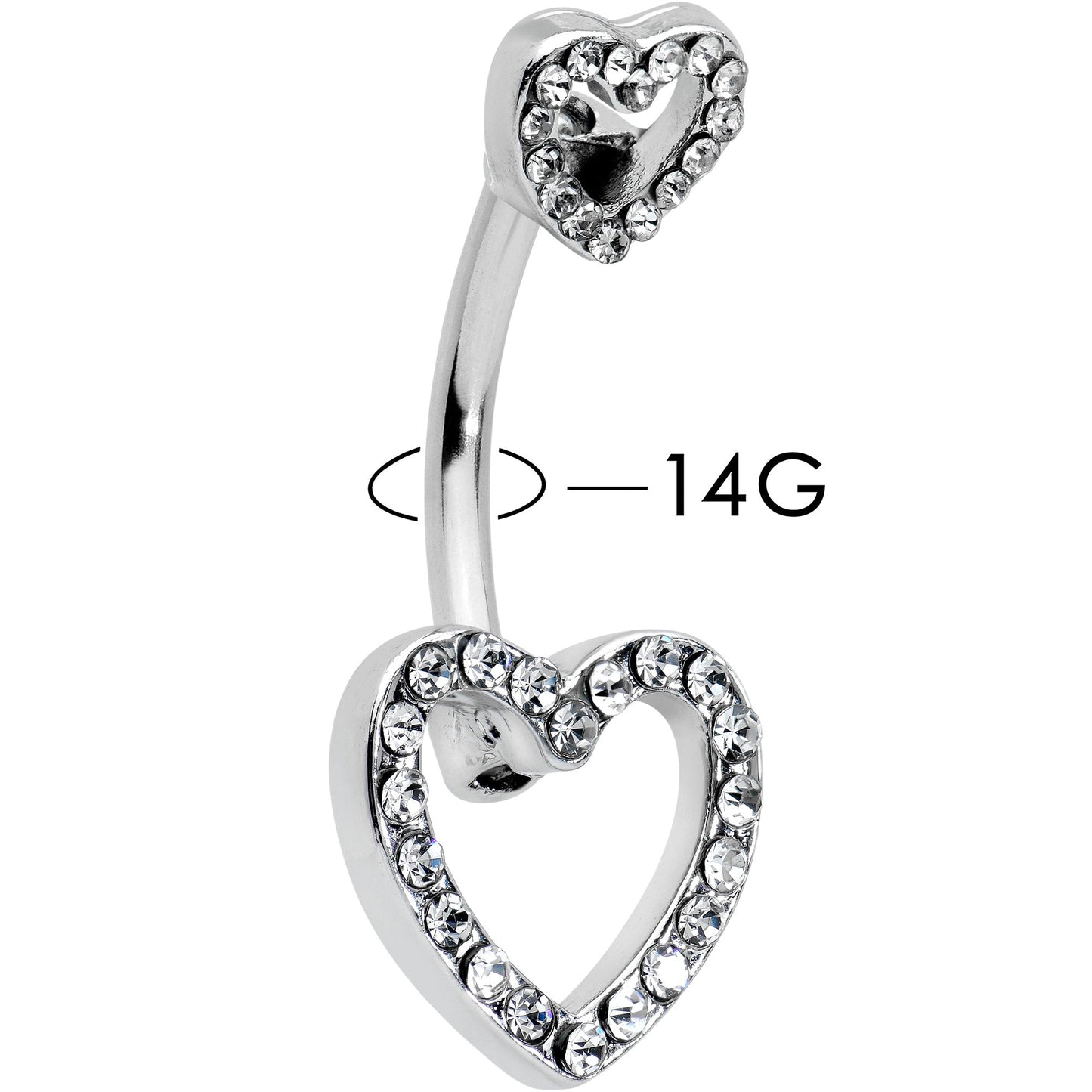 Clear Gem Open Heart Valentine Double Mount Belly Ring