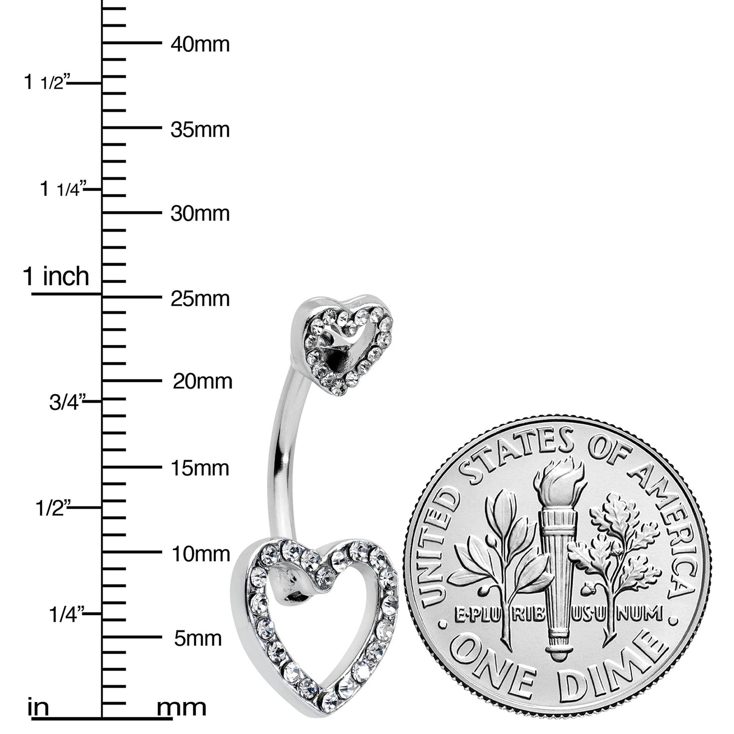 Clear Gem Open Heart Valentine Double Mount Belly Ring