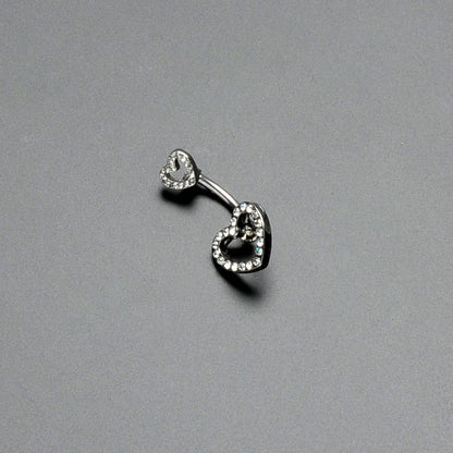 Clear Gem Open Heart Valentine Double Mount Belly Ring