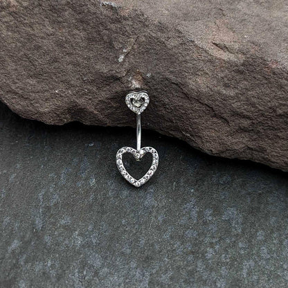 Clear Gem Open Heart Valentine Double Mount Belly Ring
