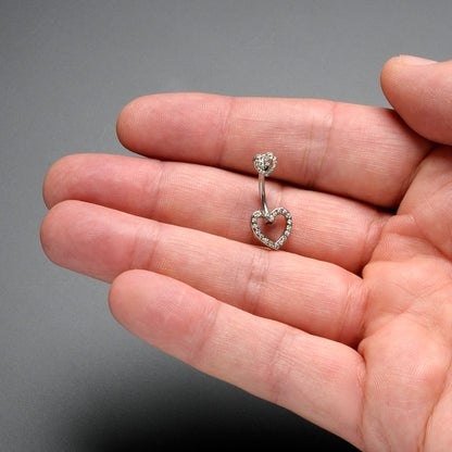 Clear Gem Open Heart Valentine Double Mount Belly Ring