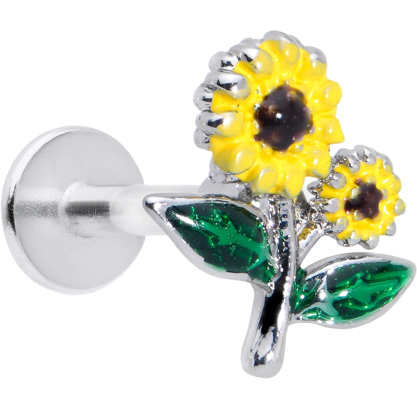 16G 1/4 Cheery Inlay Sunflowers Labret
