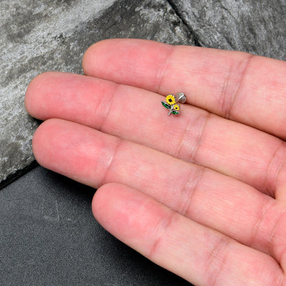 16G 1/4 Cheery Inlay Sunflowers Labret