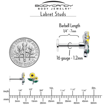 16G 1/4 Cheery Inlay Sunflowers Labret