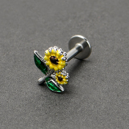 16G 1/4 Cheery Inlay Sunflowers Labret